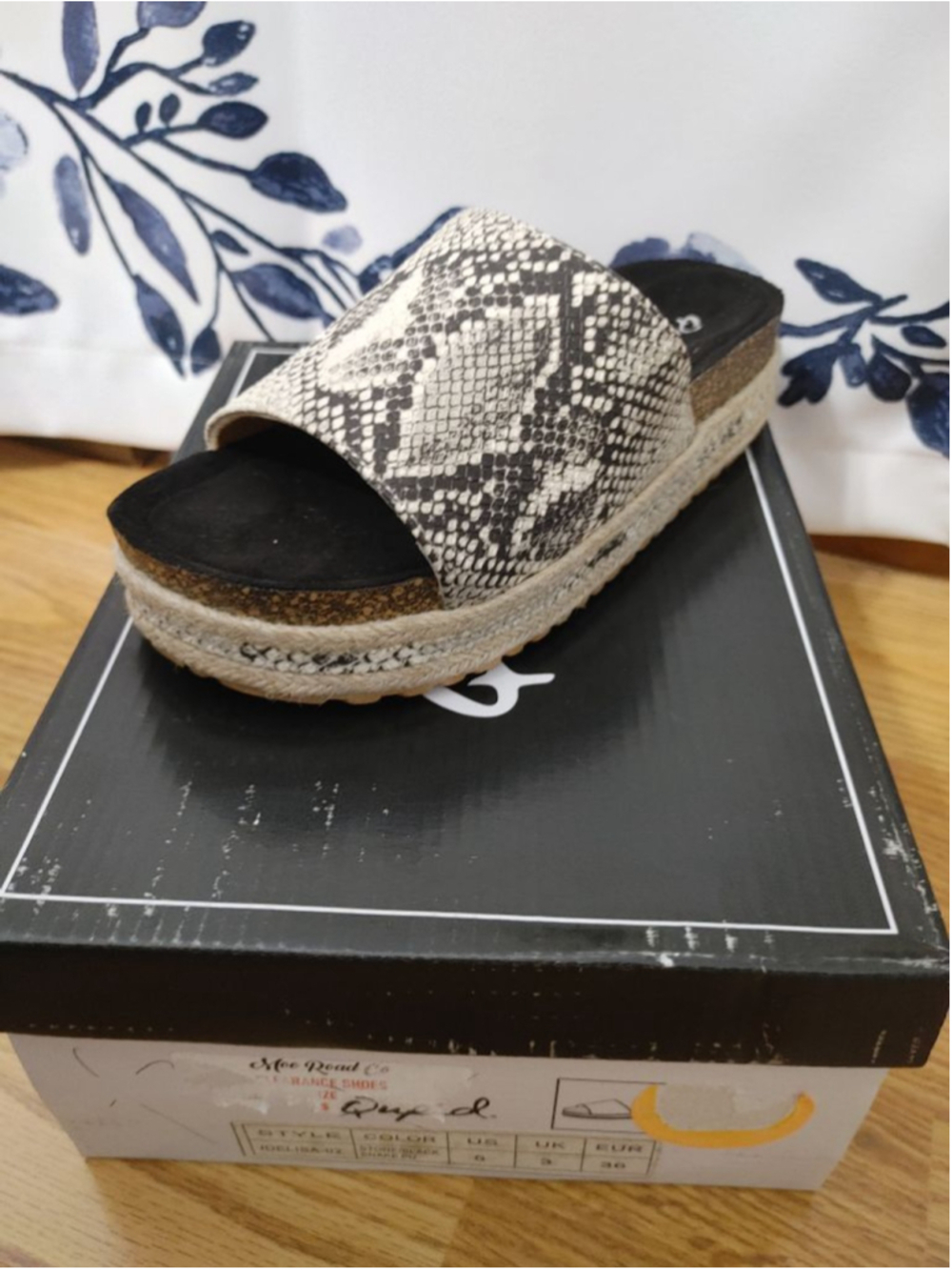 Women's Qupid Snake Print Platform Slide Sandals Size 5 Black/Taupe/White